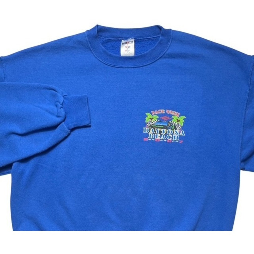 Jerzees Daytona Beach Mens SZ L Race Week 2007 Crew Neck Sweatshirt Blue-1315